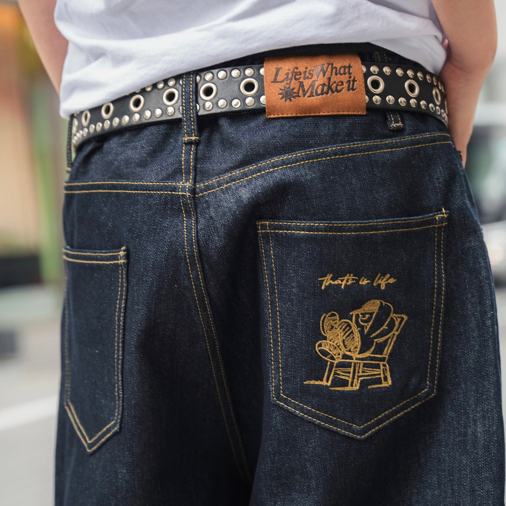 "CHILL LIFE" Rigid balloon Denim pants