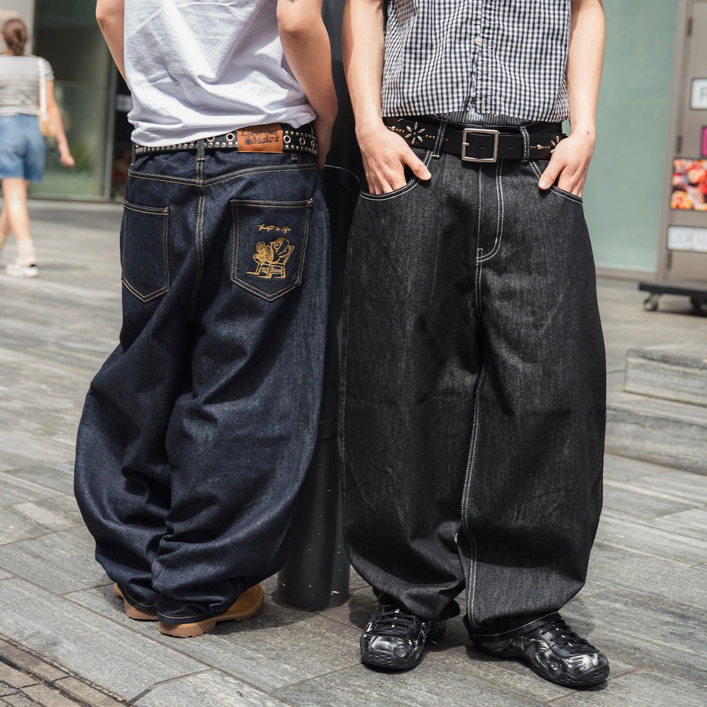 "CHILL LIFE" Rigid balloon Denim pants