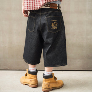 "CHILL LIFE" Rigid Denim shorts