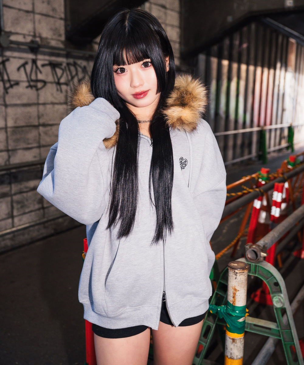 Heart logo Fur zip hoodie free