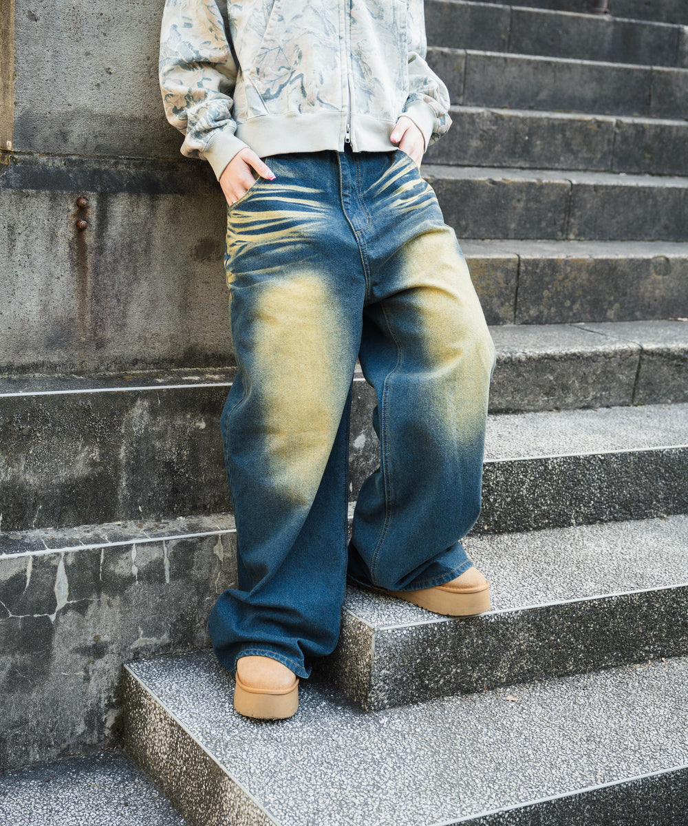 "CAP BOY" logo Baggy denim pants free