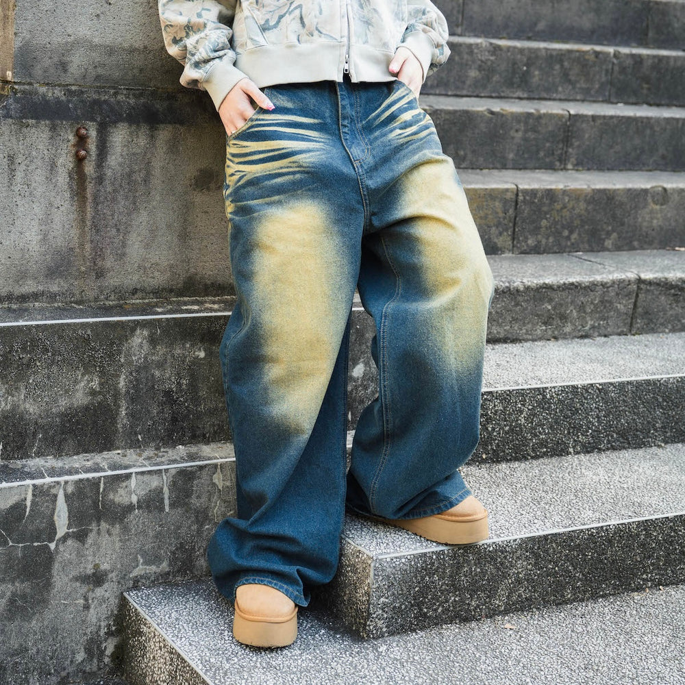 "CAP BOY" logo baggy denim pants