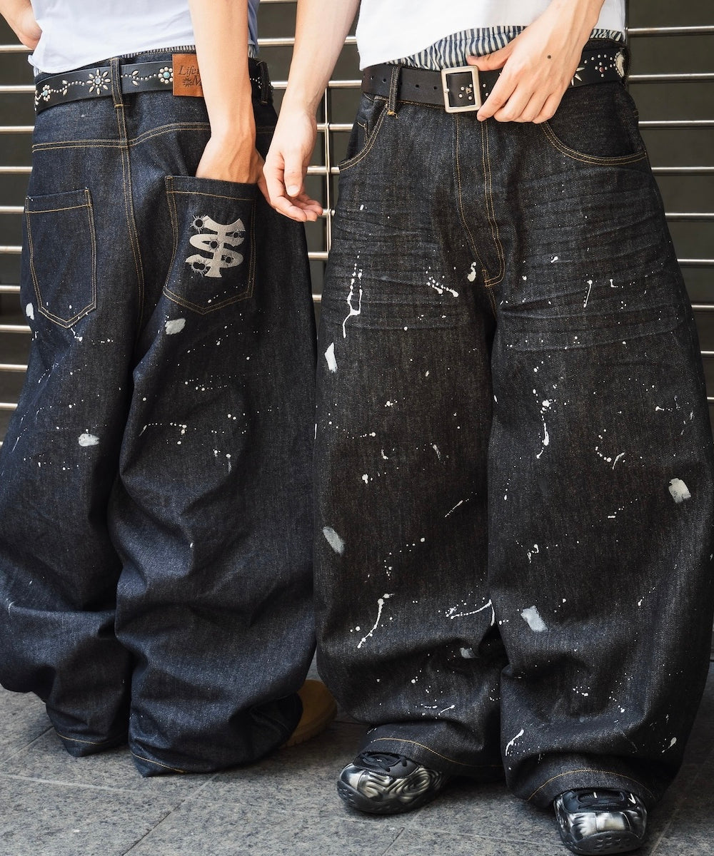 TS logo Rigid Baggy Paint Denim pants