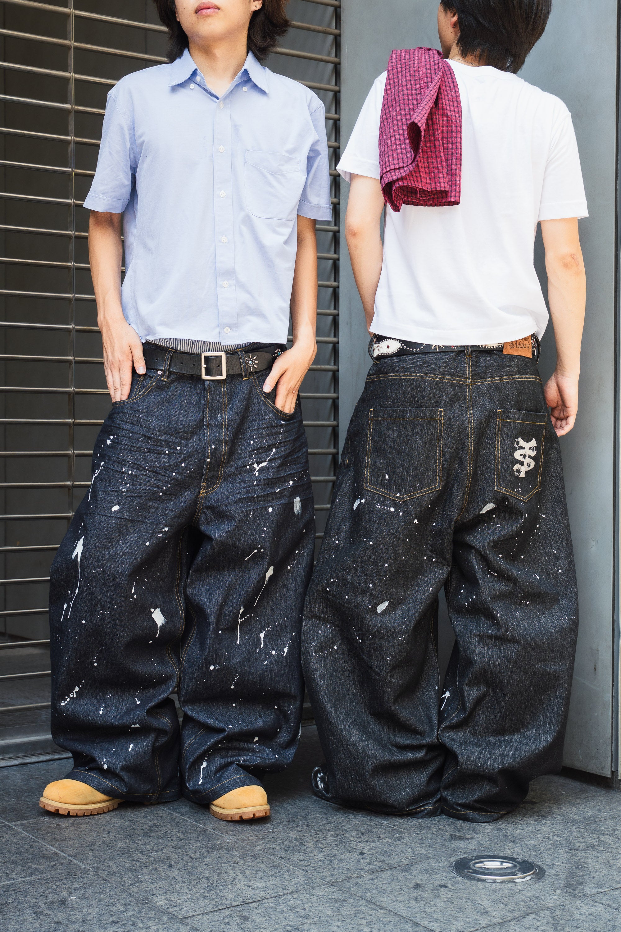 TS logo Rigid Baggy Paint Denim pants free