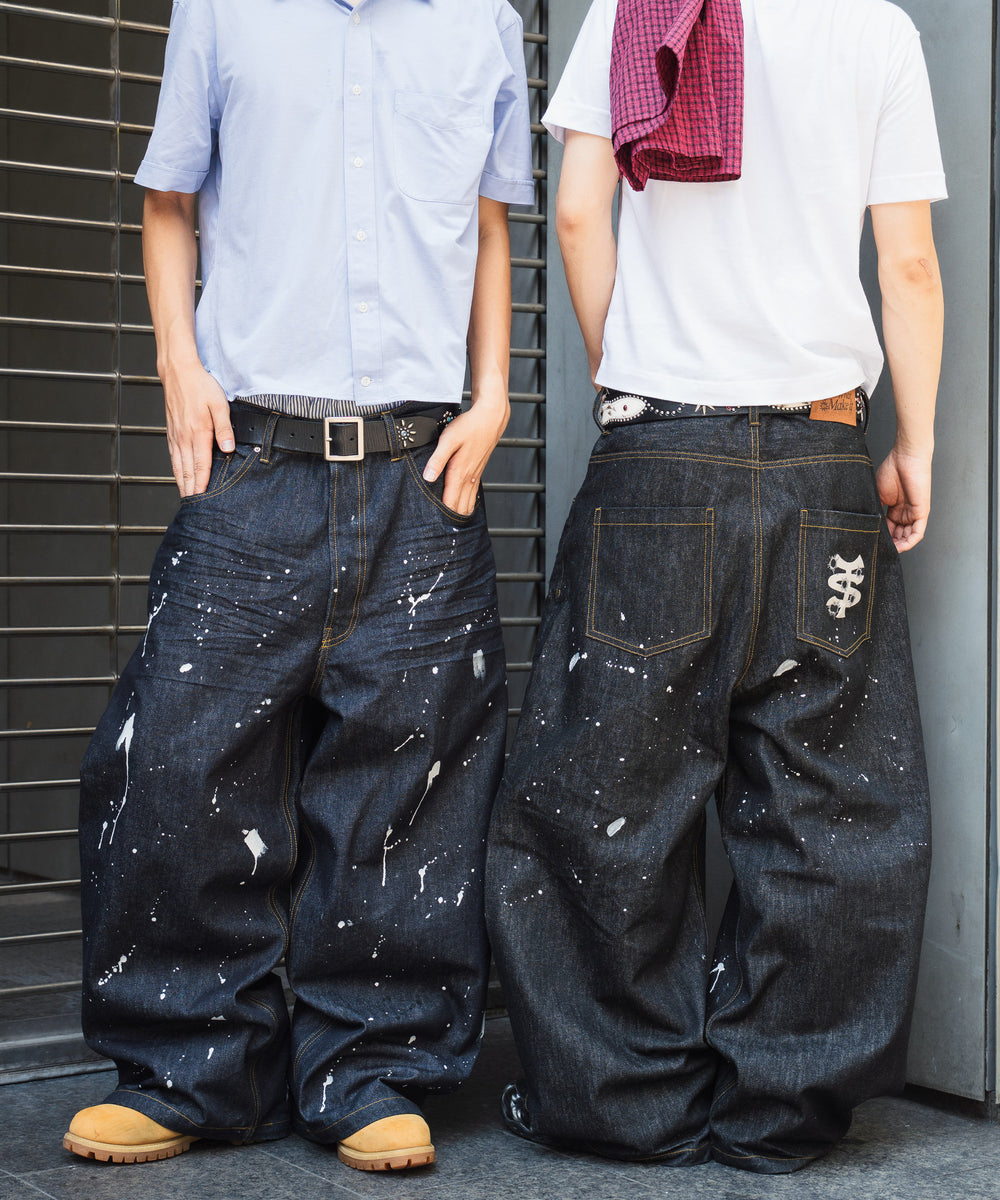 TS logo Rigid Baggy Paint Denim pants free