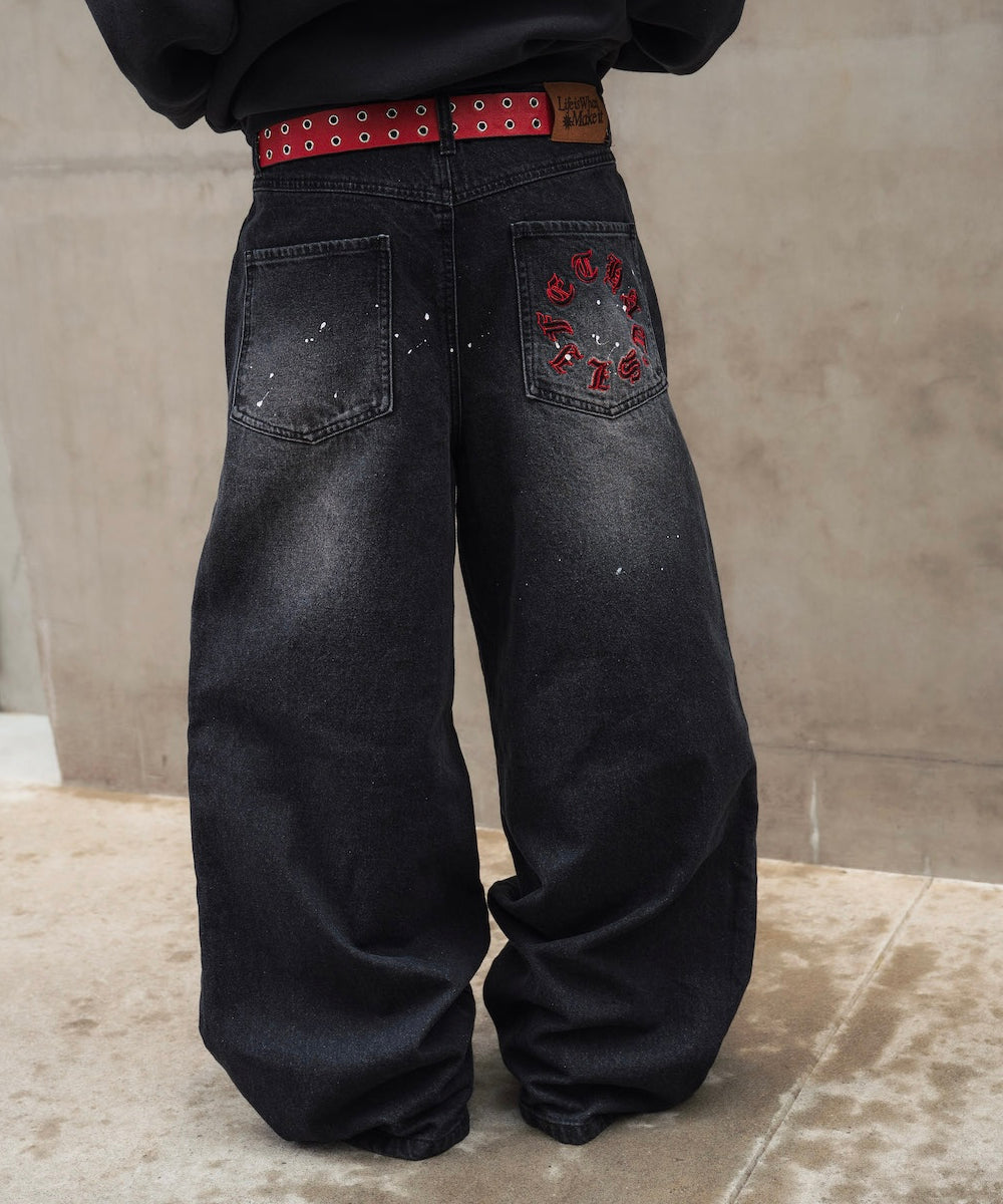 Circle paint logo Baggy denim pants