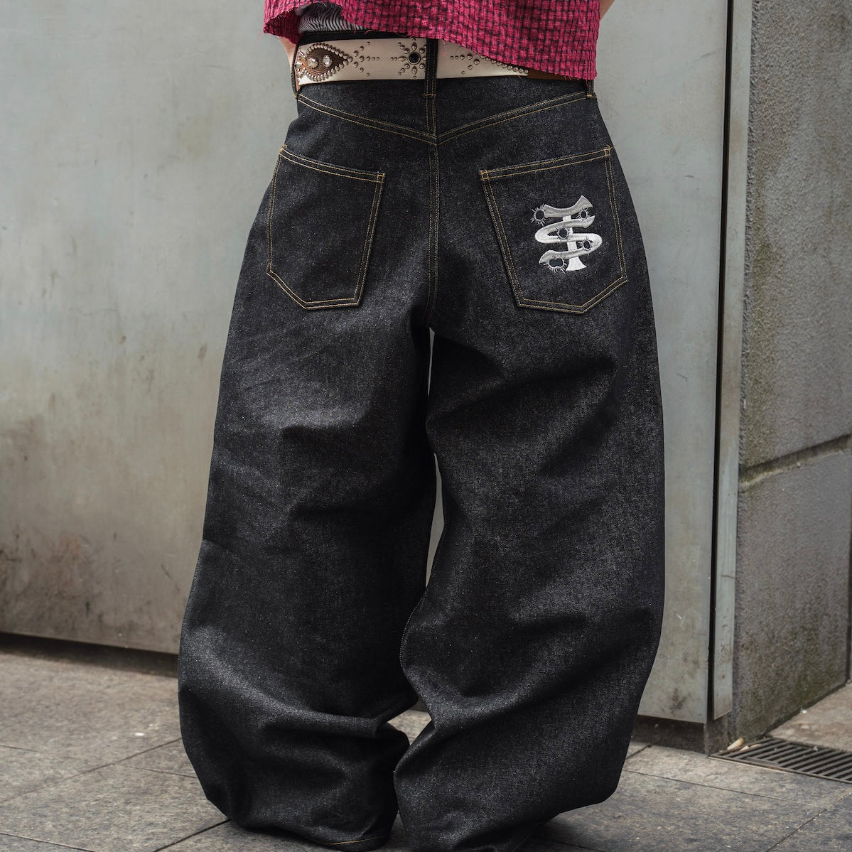 TS logo Rigid Baggy Denim pants