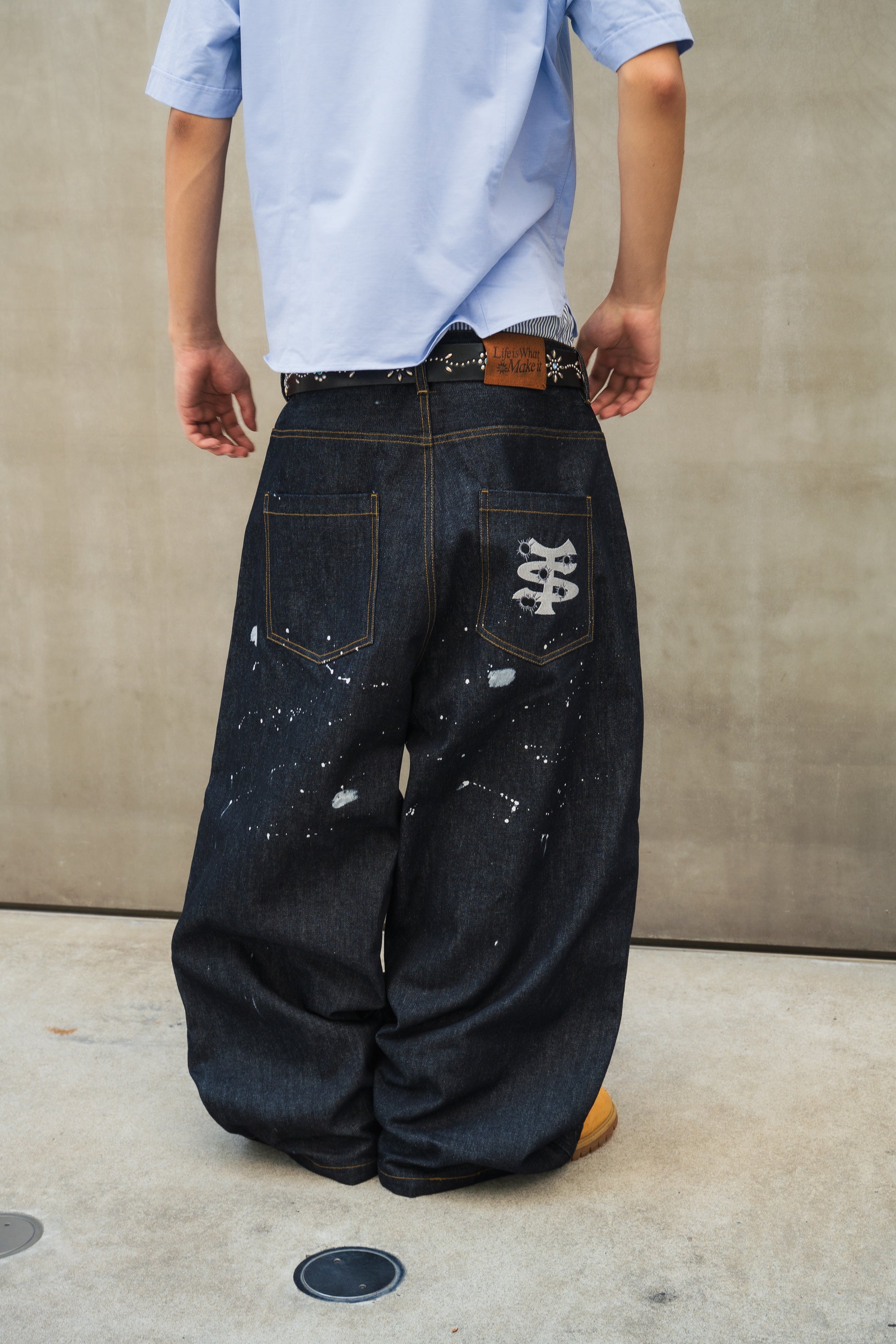 TS logo Rigid Baggy Paint Denim pants free