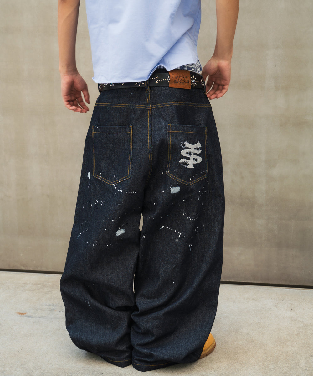 TS logo Rigid Baggy Paint Denim pants free