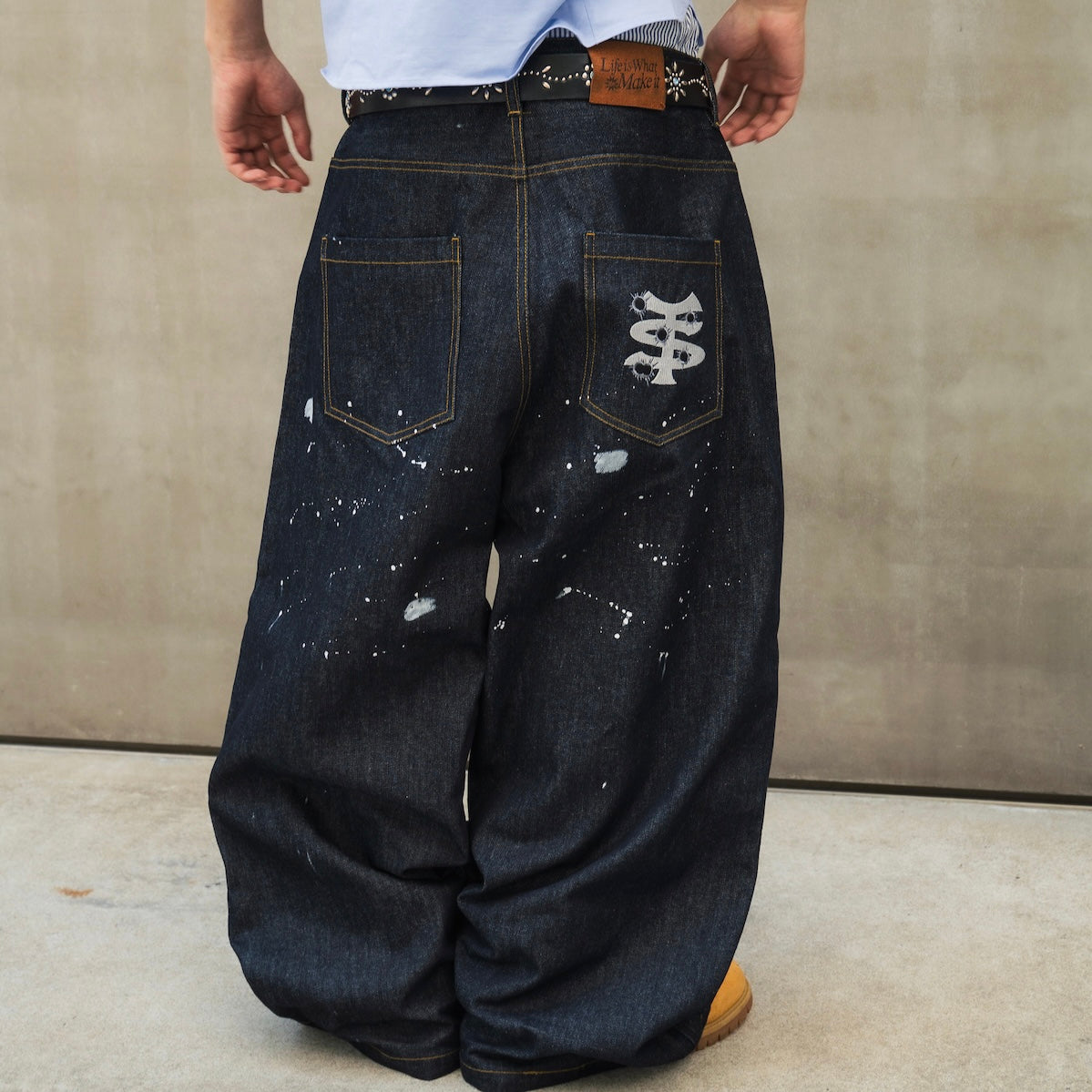 TS logo Rigid Baggy Paint Denim pants