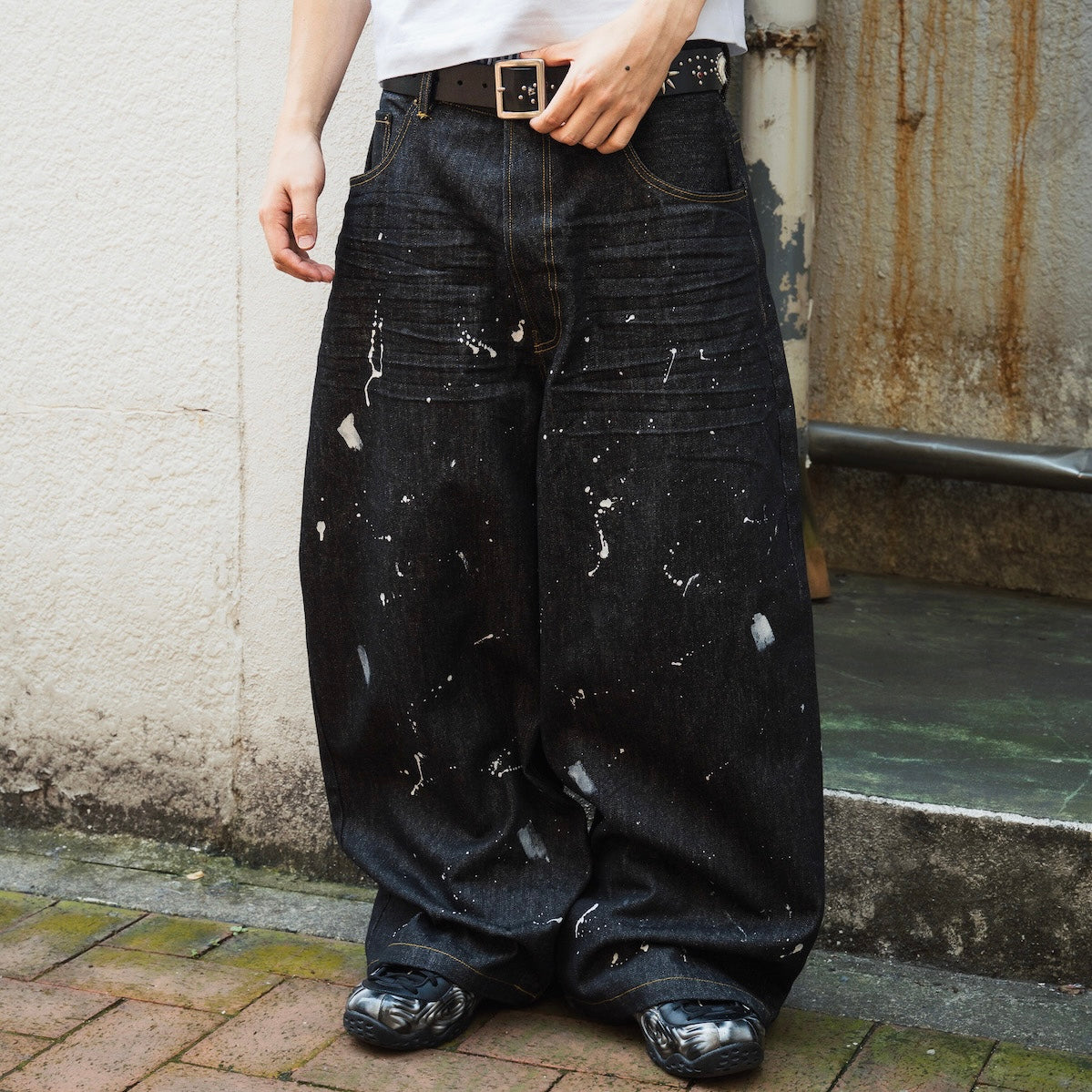TS logo Rigid Baggy Paint Denim pants