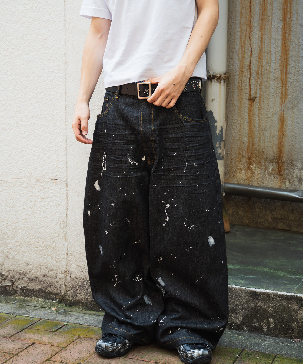 TS logo Rigid Baggy Paint Denim pants free