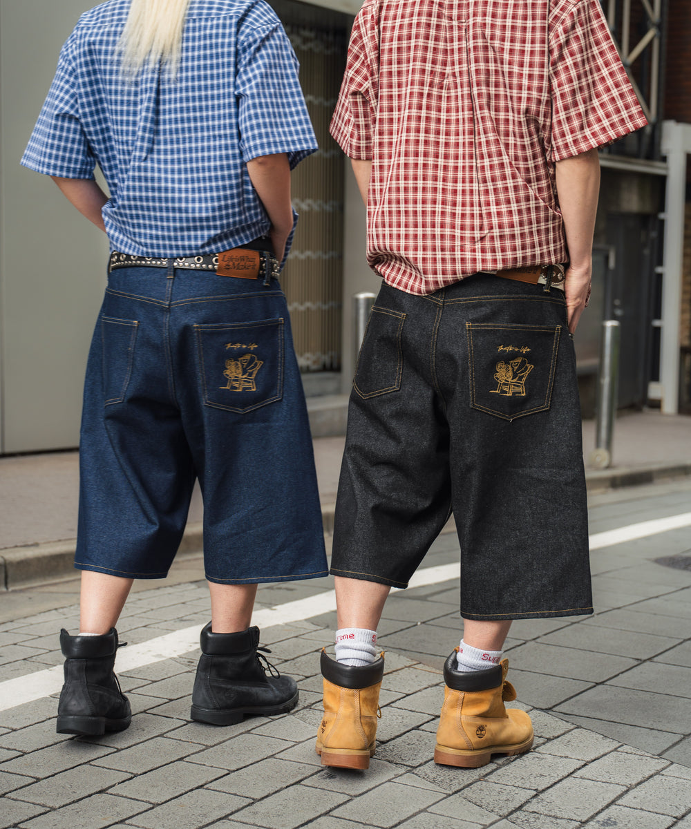 "CHILL LIFE" Rigid Denim shorts free