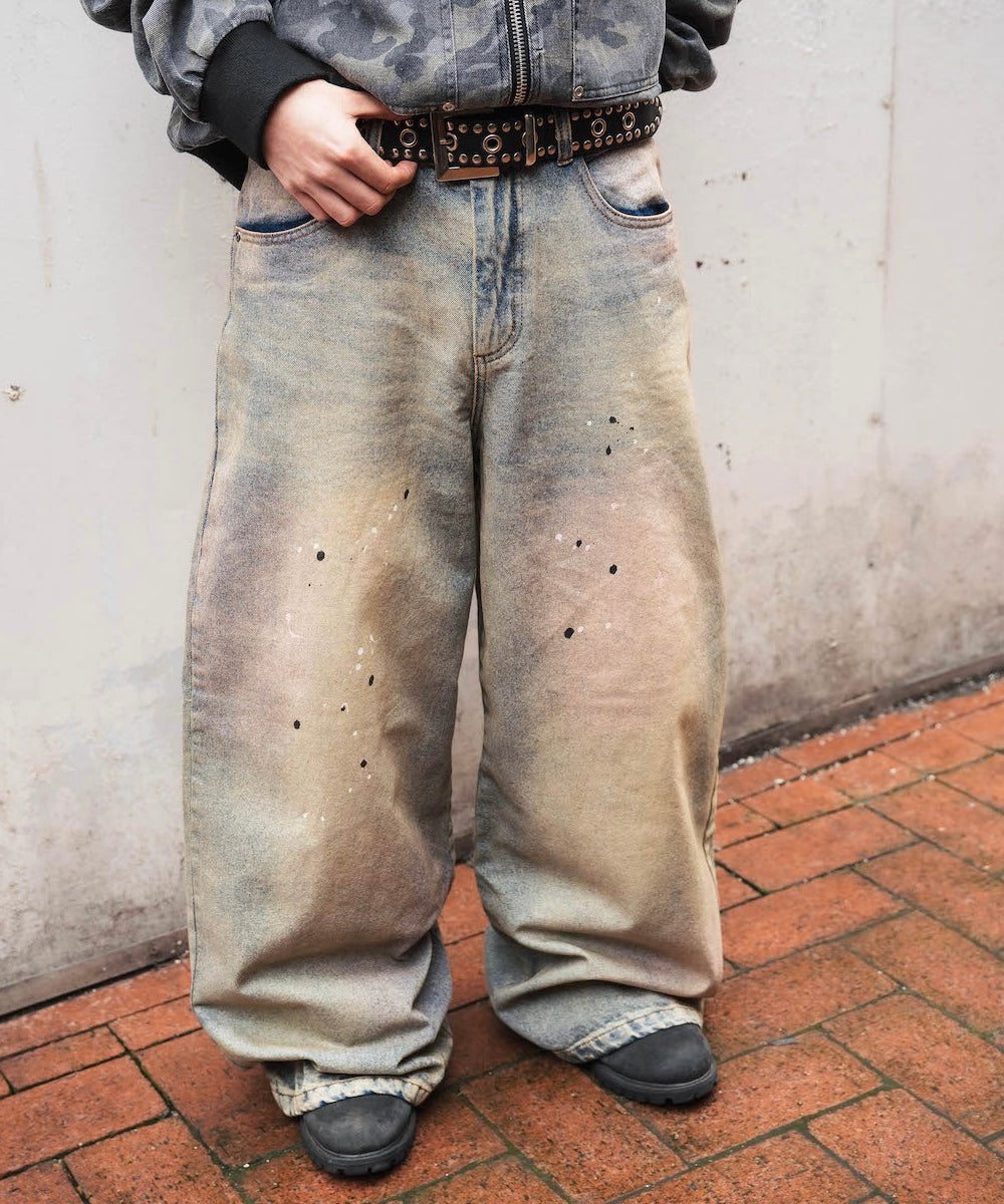 Circle paint logo Baggy denim pants