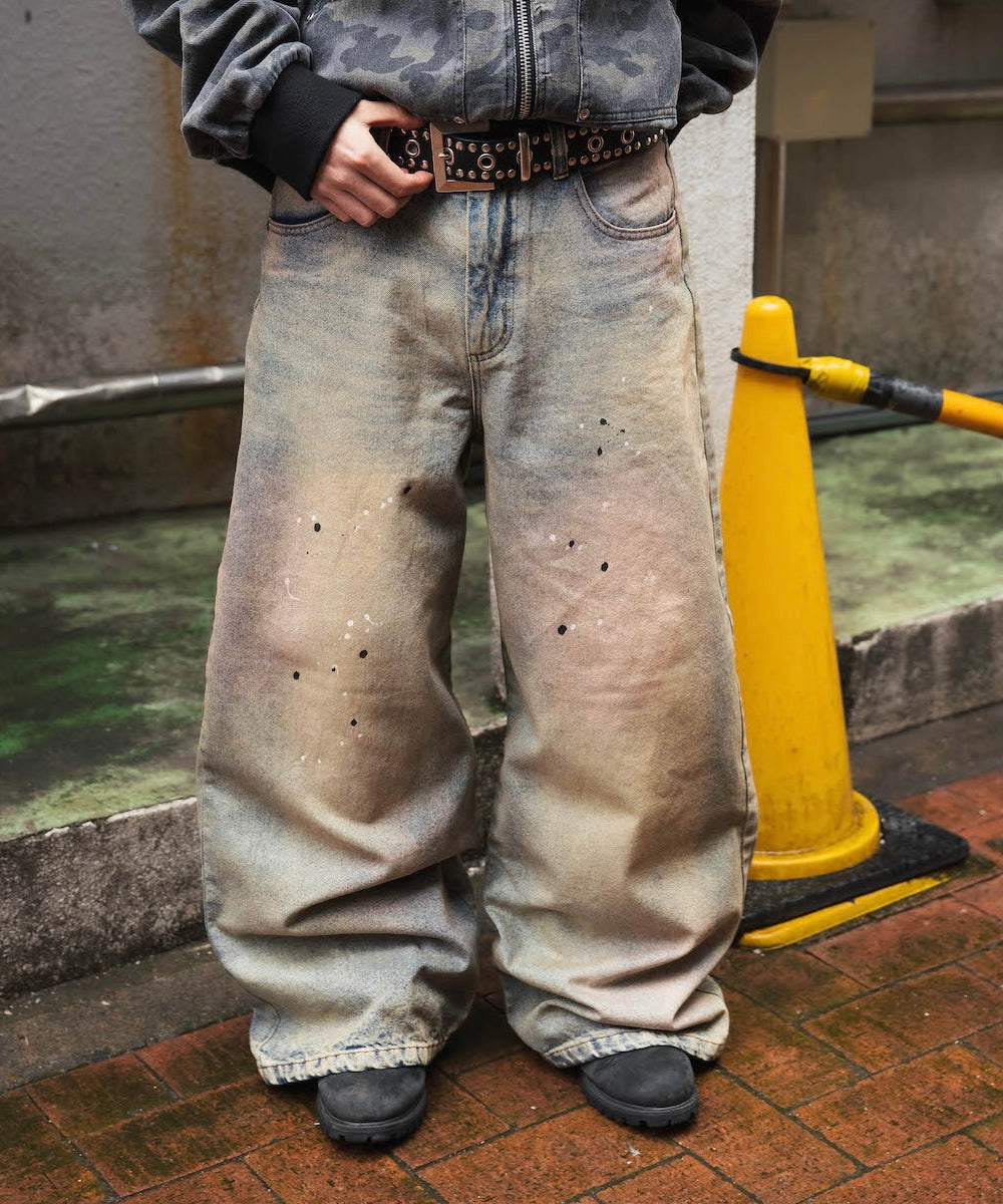 Circle paint logo Baggy denim pants