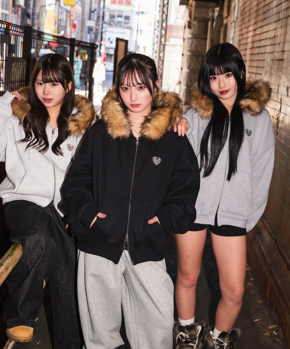 Heart logo Fur zip hoodie free