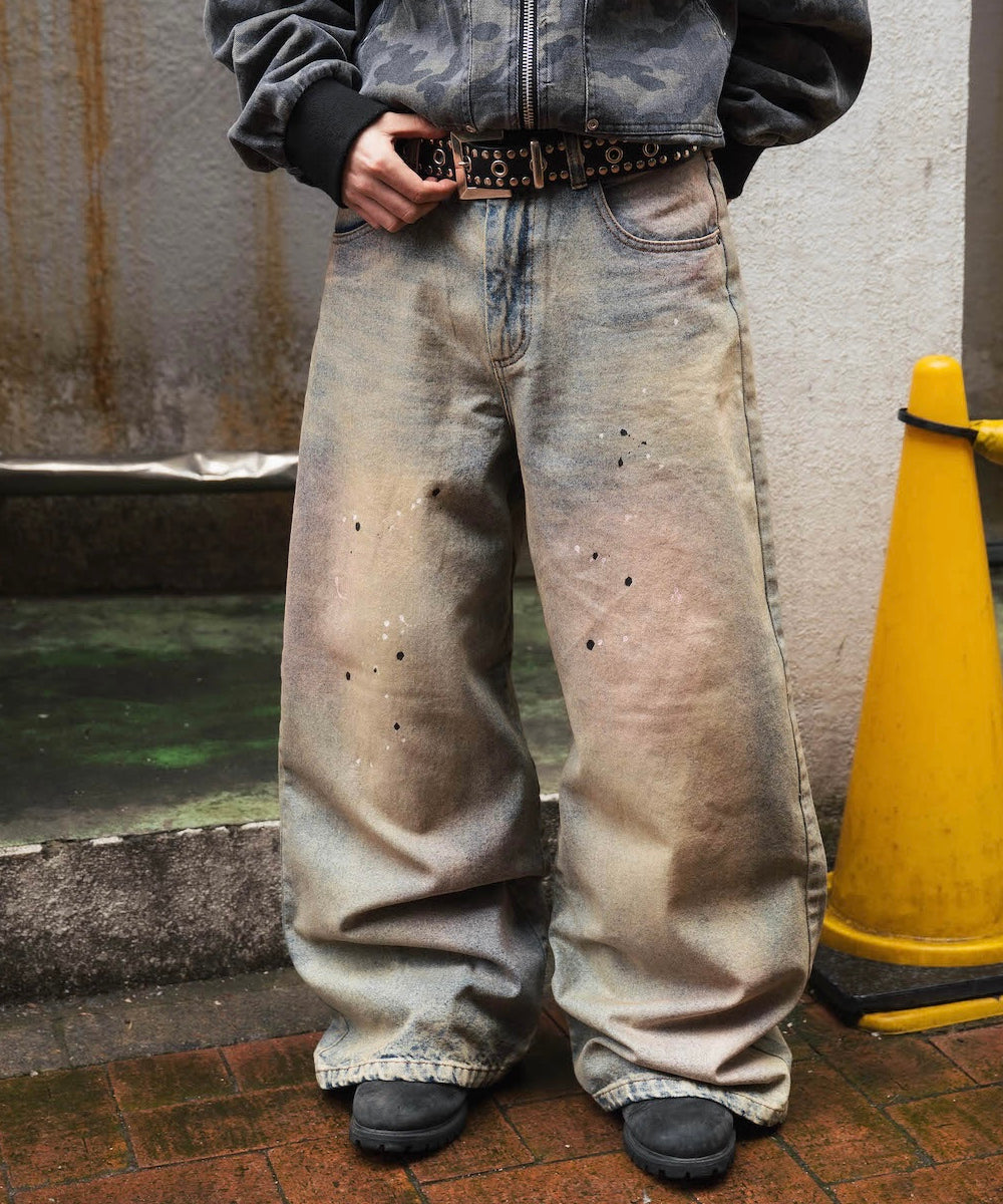 Circle paint logo Baggy denim pants