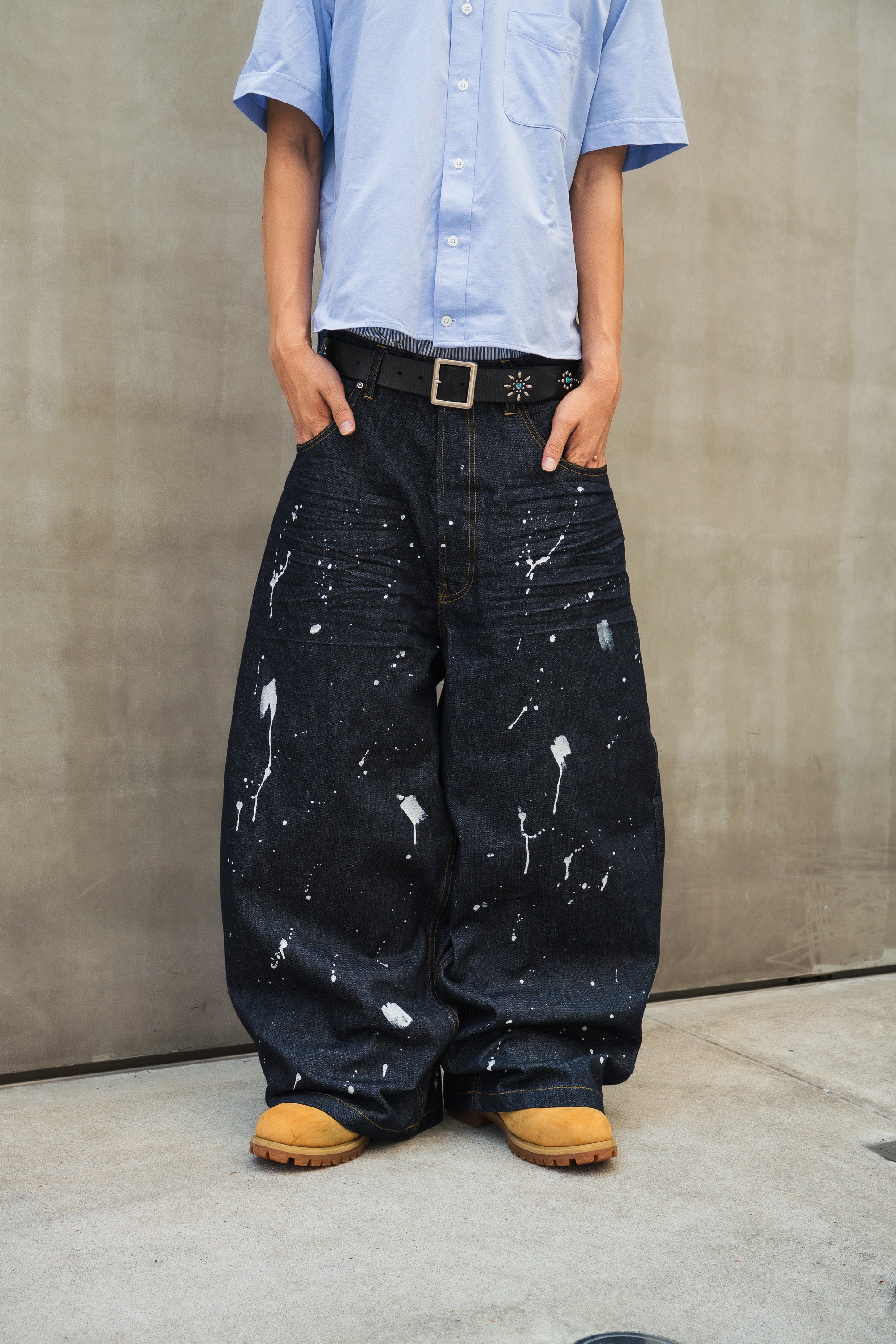 TS logo Rigid Baggy Paint Denim pants free
