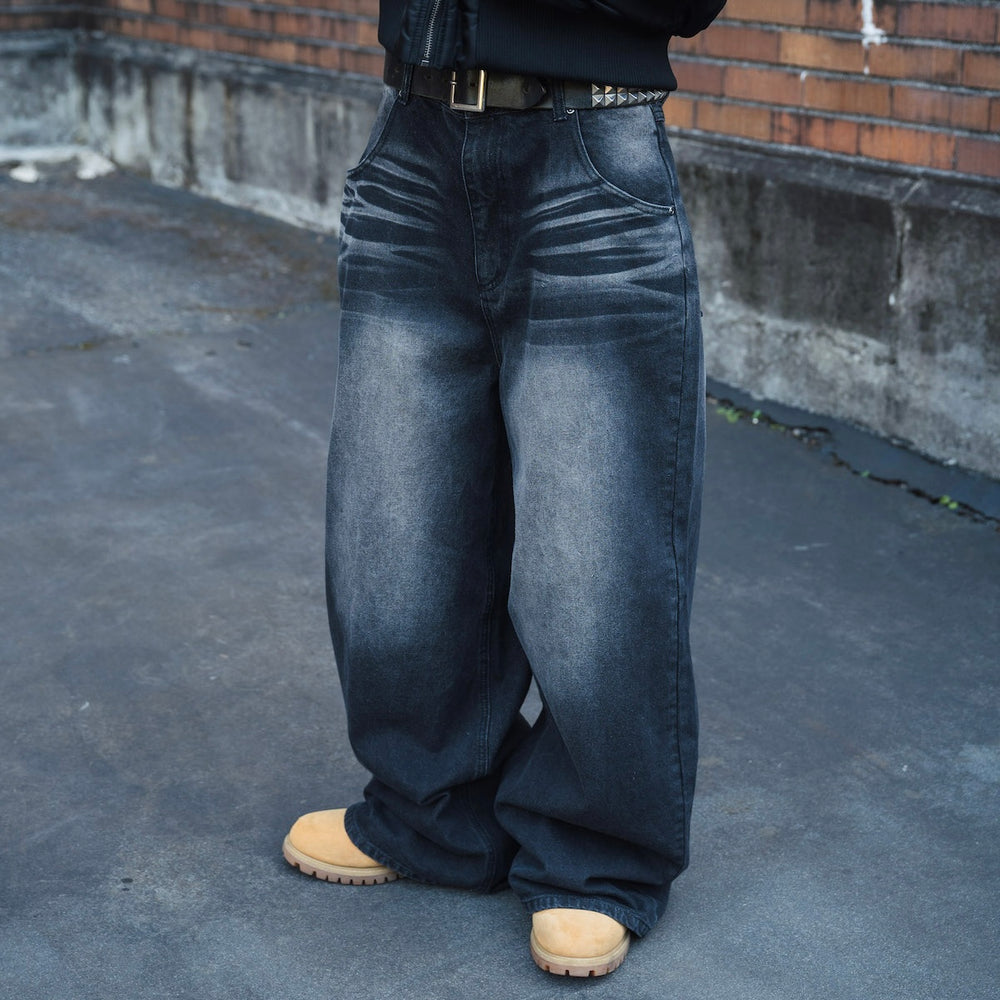 "CAP BOY" logo baggy denim pants