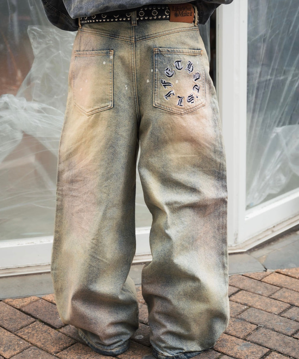 Circle paint logo Baggy denim pants