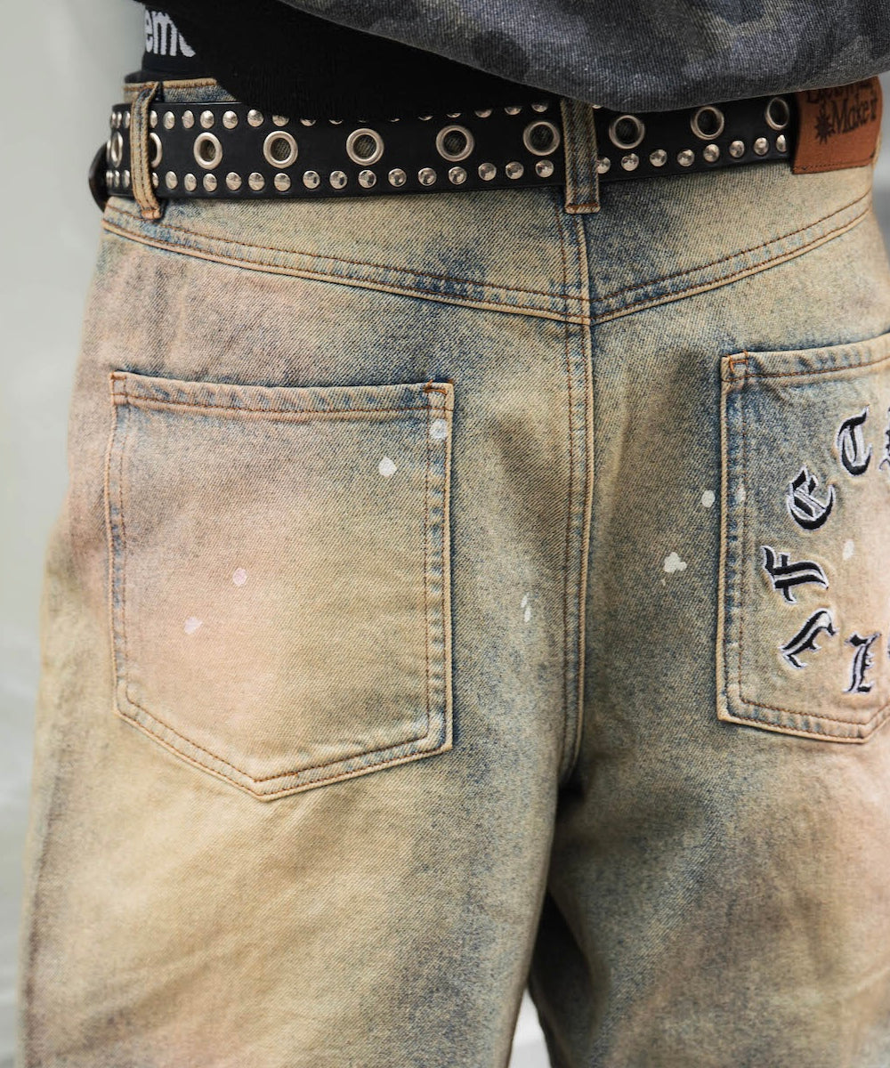 Circle paint logo Baggy denim pants