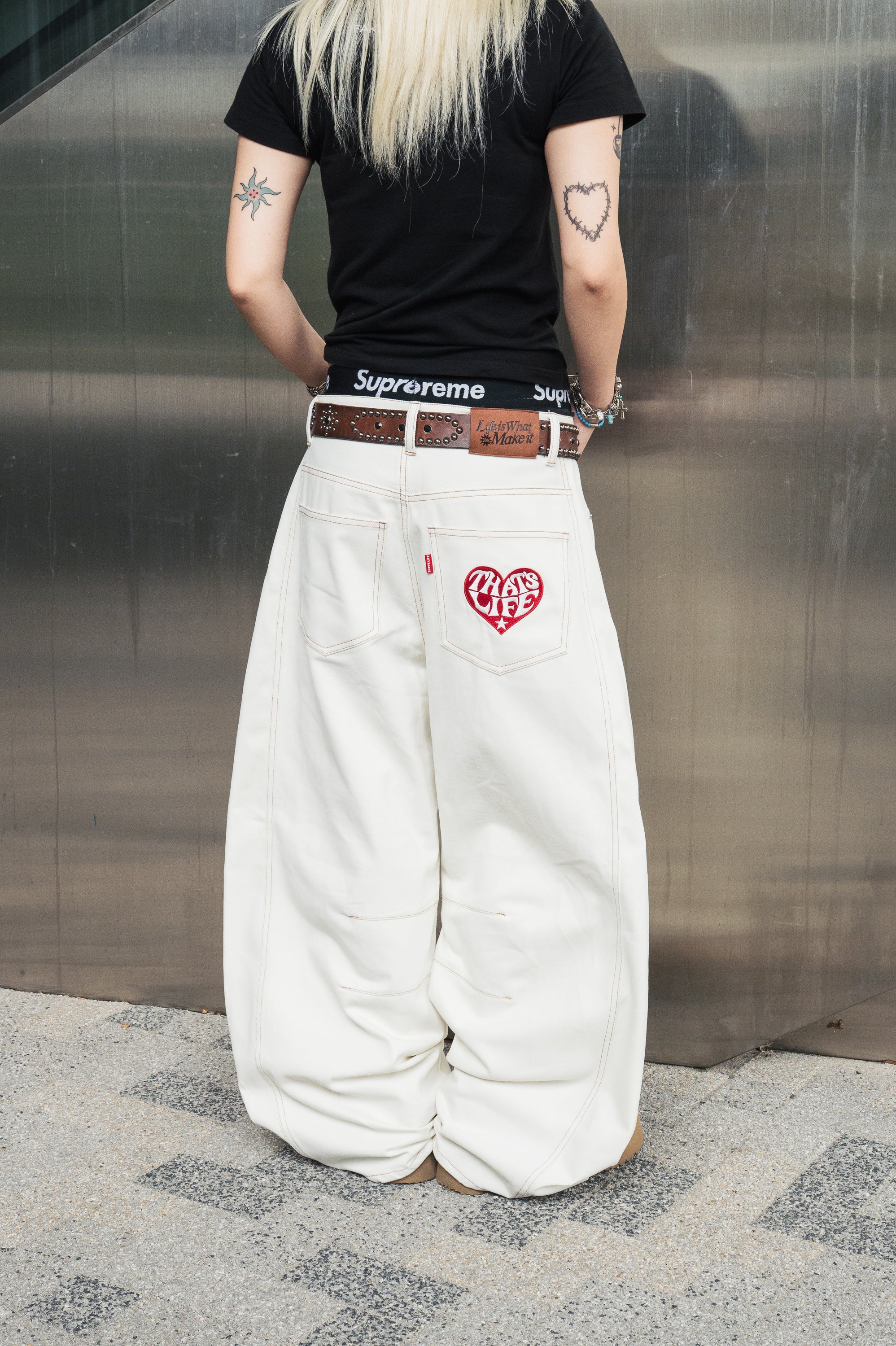 Heart logo Rigid Baggy Denim pants free