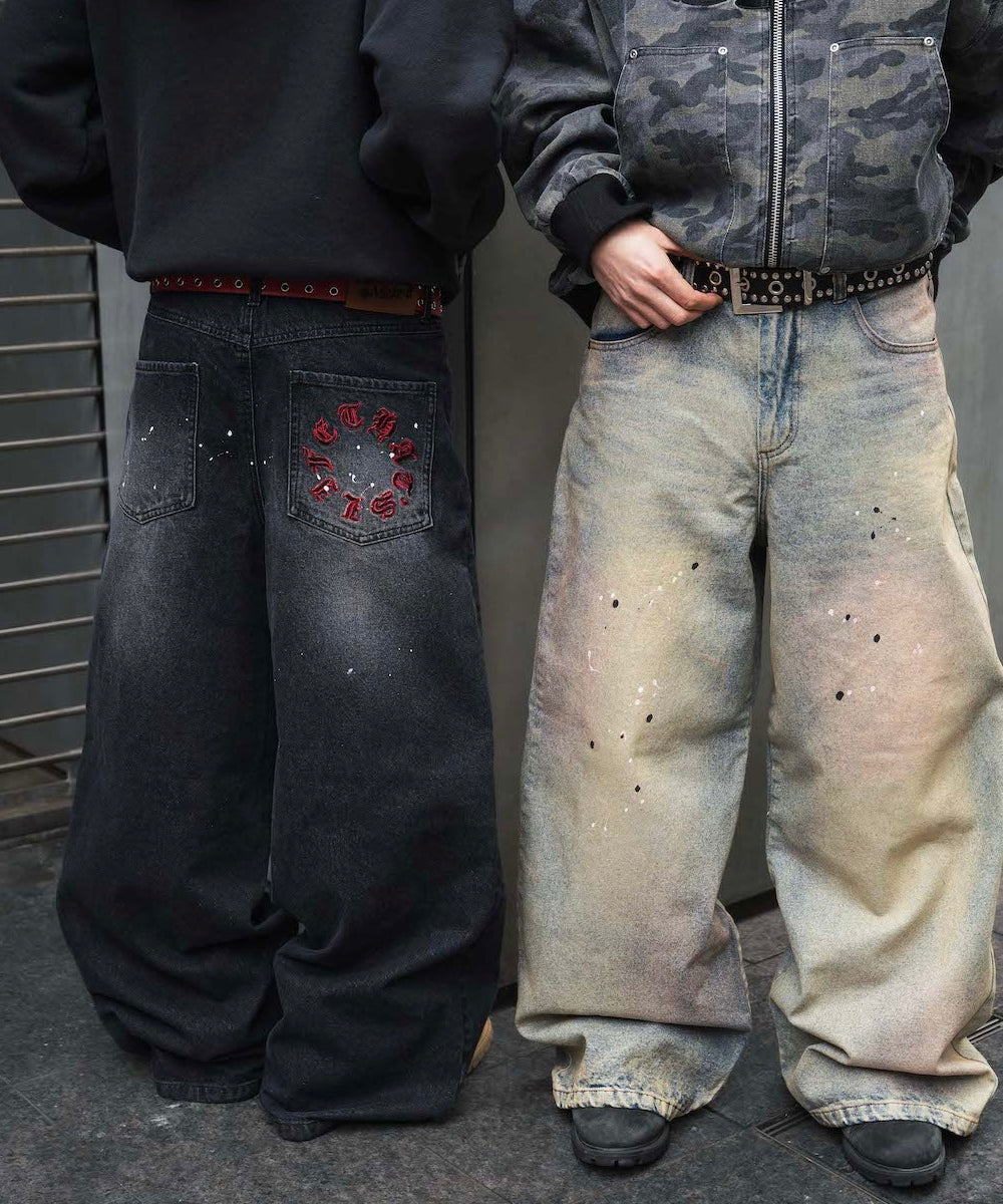 Circle paint logo Baggy denim pants