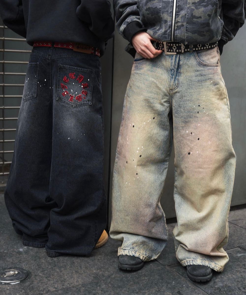 Circle paint logo Baggy denim pants