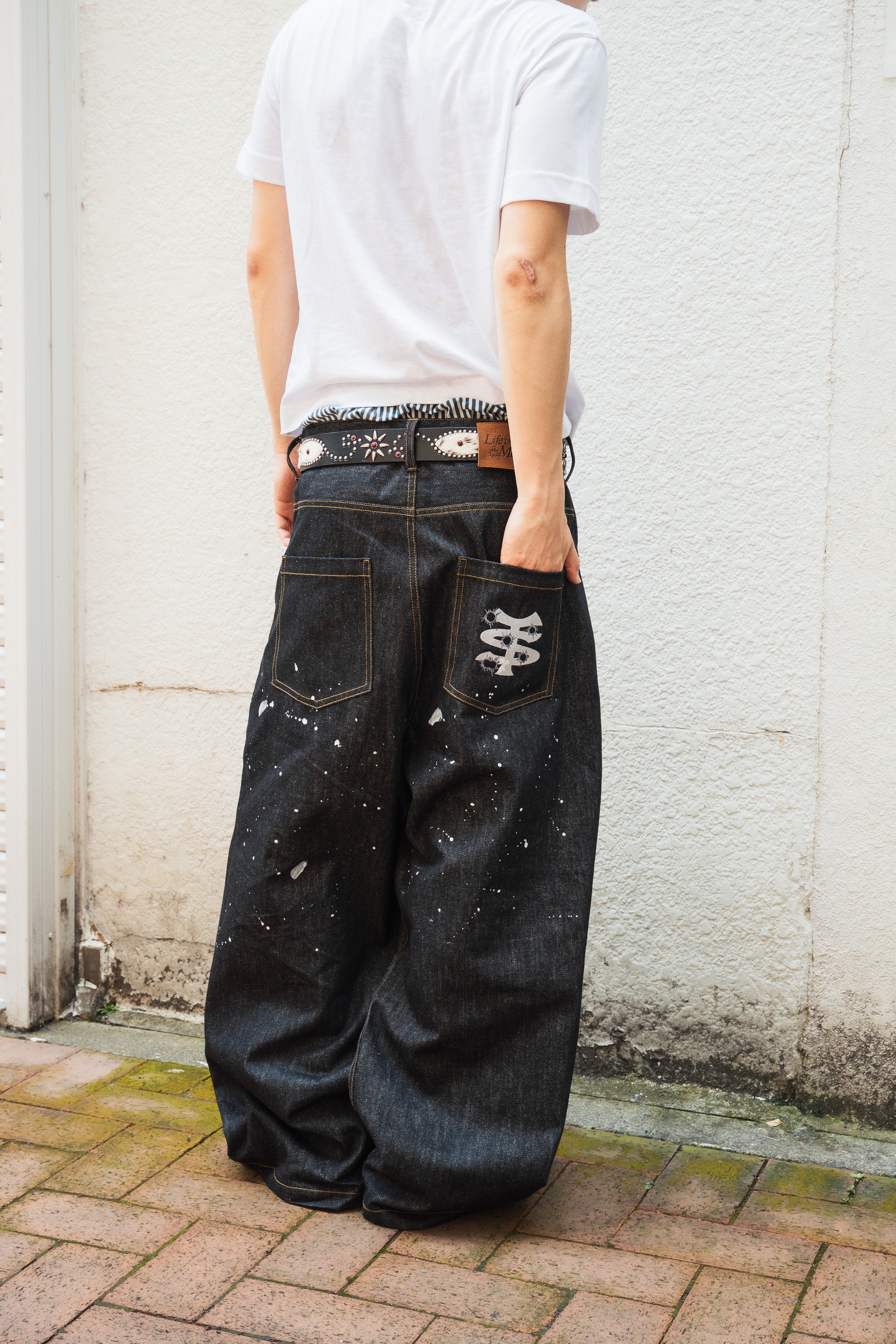 TS logo Rigid Baggy Paint Denim pants free