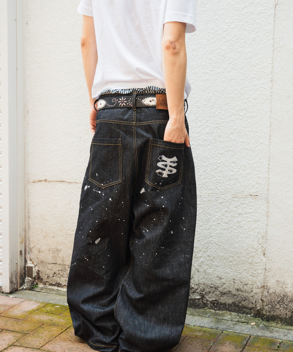 TS logo Rigid Baggy Paint Denim pants free