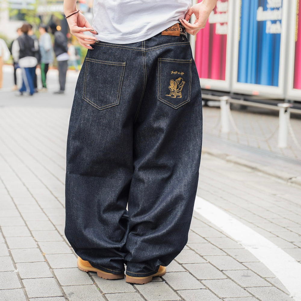 "CHILL LIFE" Rigid balloon Denim pants