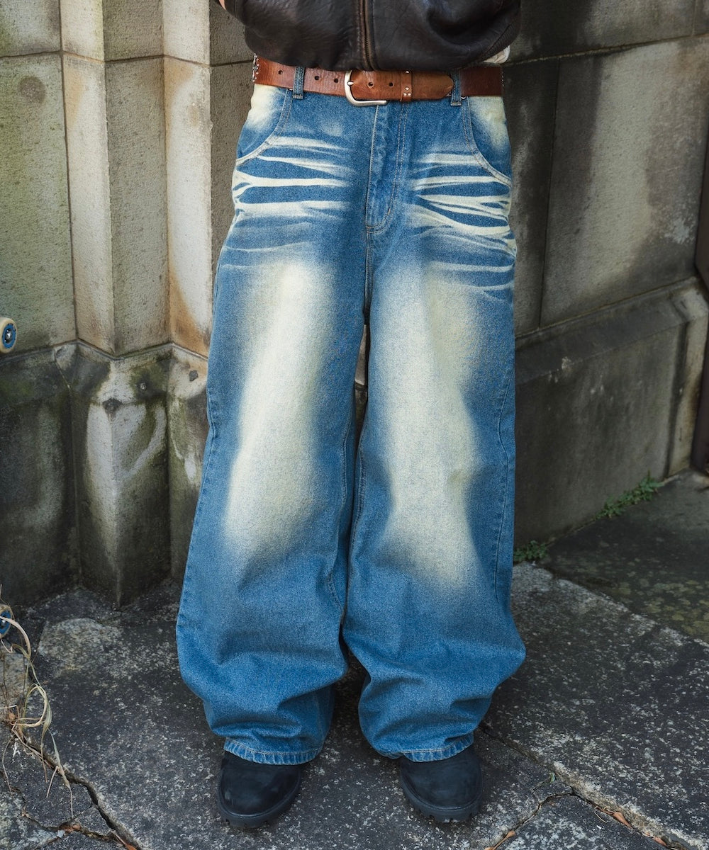 "CAP BOY" logo baggy denim pants
