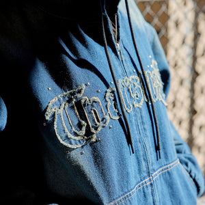 Vintage styles Front logo Denim zip hoodie