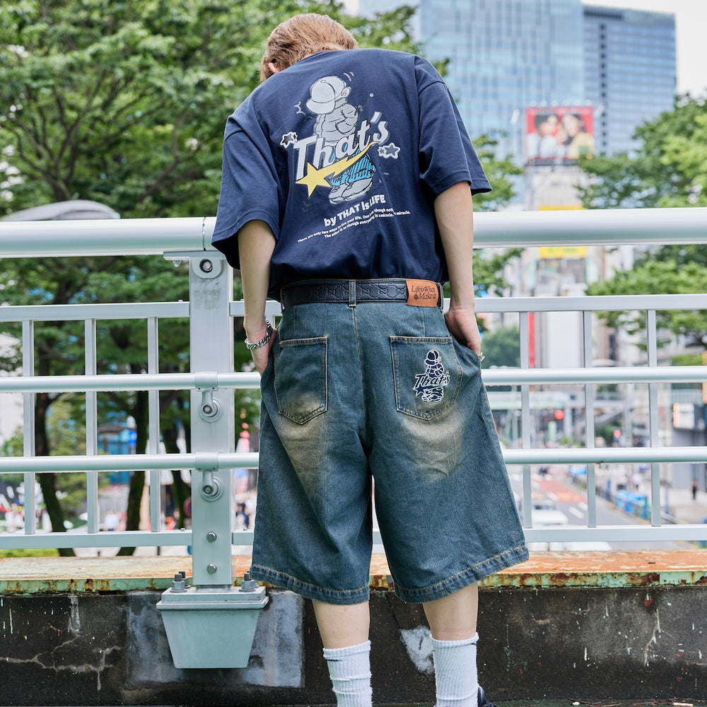 “CAP BOY” logo Original Half Denim pants
