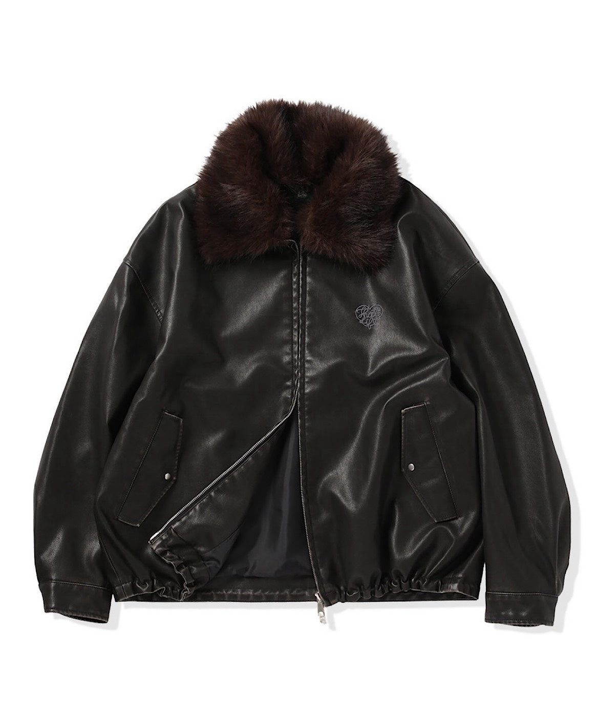 Leather fur Heart logo jacket – That's life online store