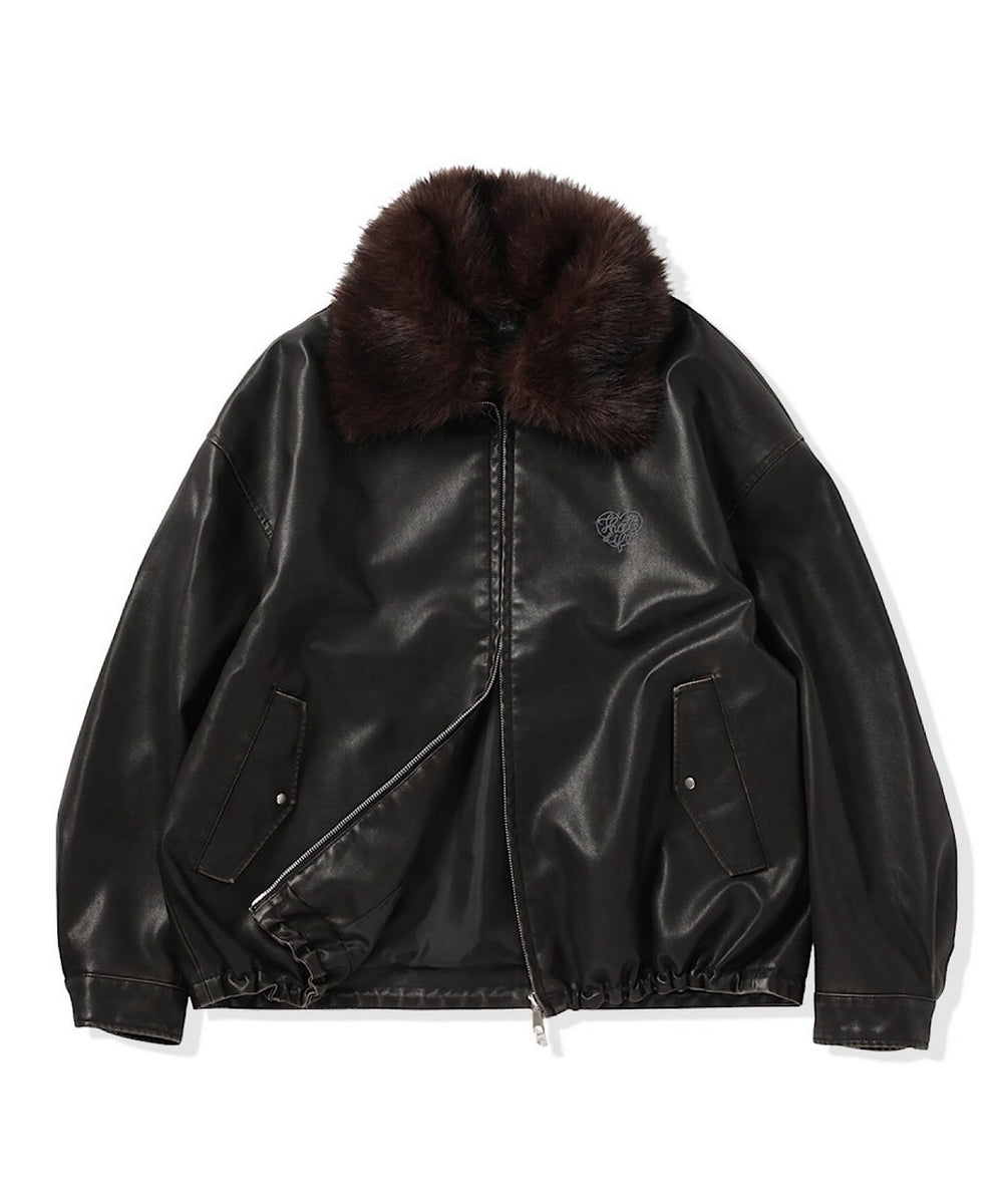Leather fur Heart logo jacket
