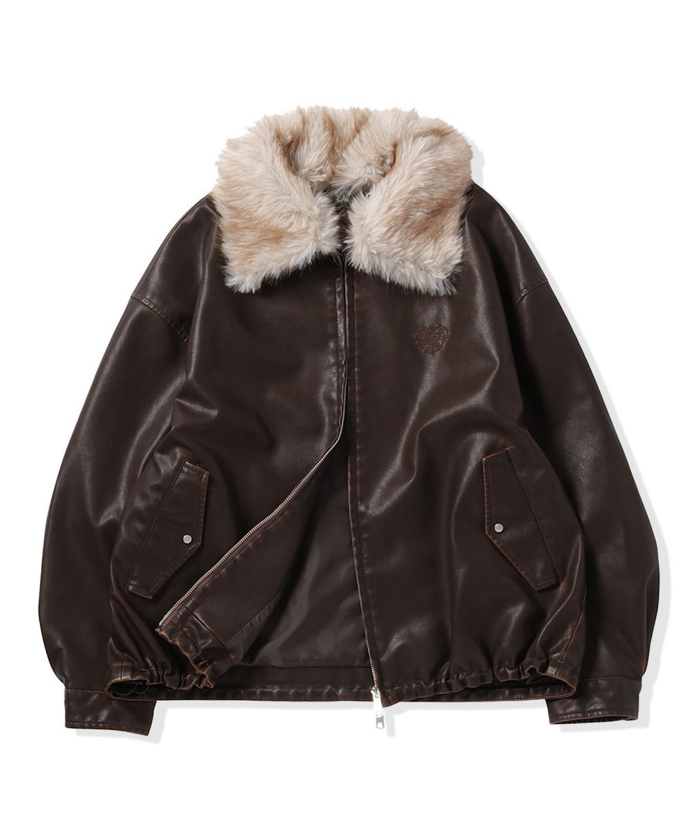 Leather fur Heart logo jacket – That's life online store