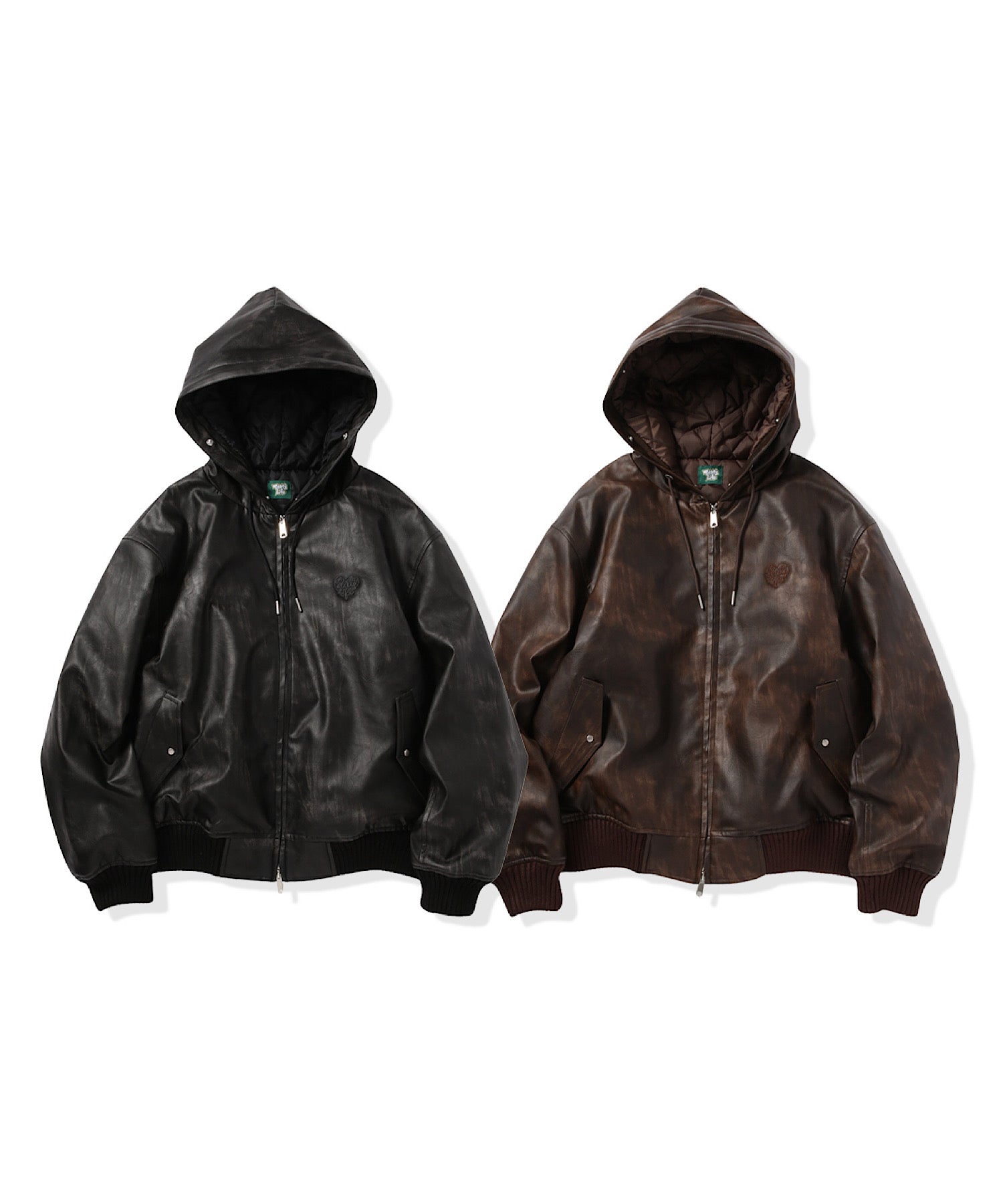 Faux Leather fur Heart logo hooded jacket – That's life online store