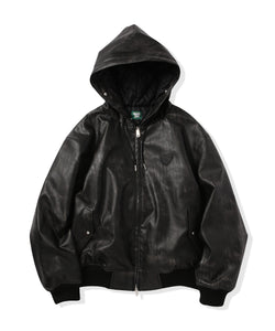 Faux Leather fur Heart logo hooded jacket – That's life online store