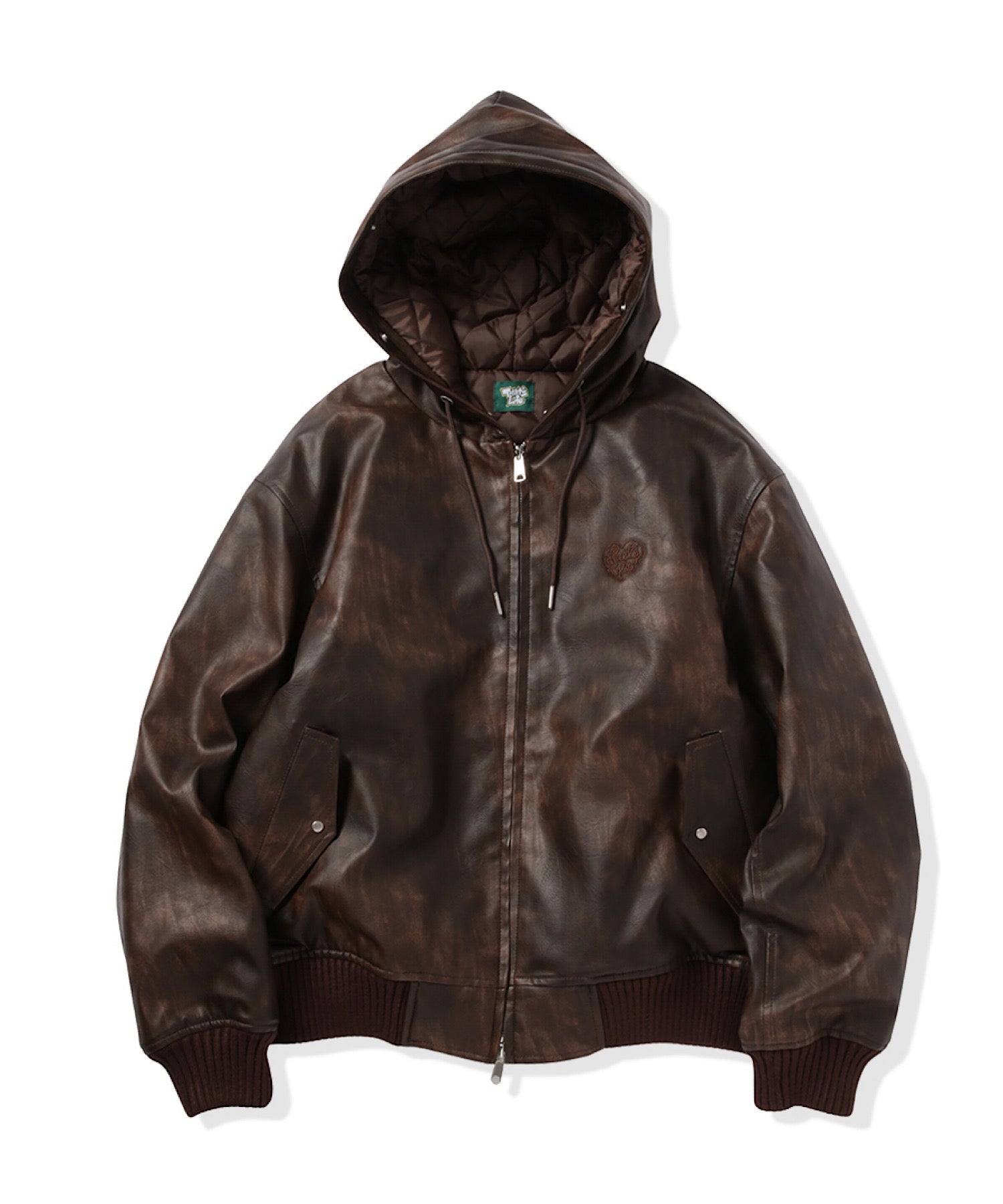 Faux Leather fur Heart logo hooded jacket – That's life online store