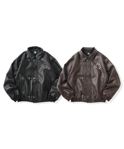Faux Leather Circle logo Fireman Jacket – That's life online store