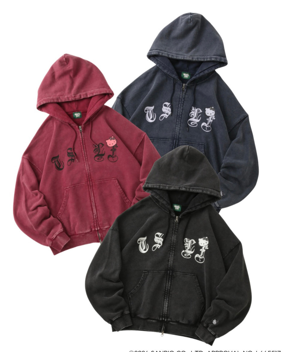HELLO KITTY × Vintage styles TSLF logo zip hoodie