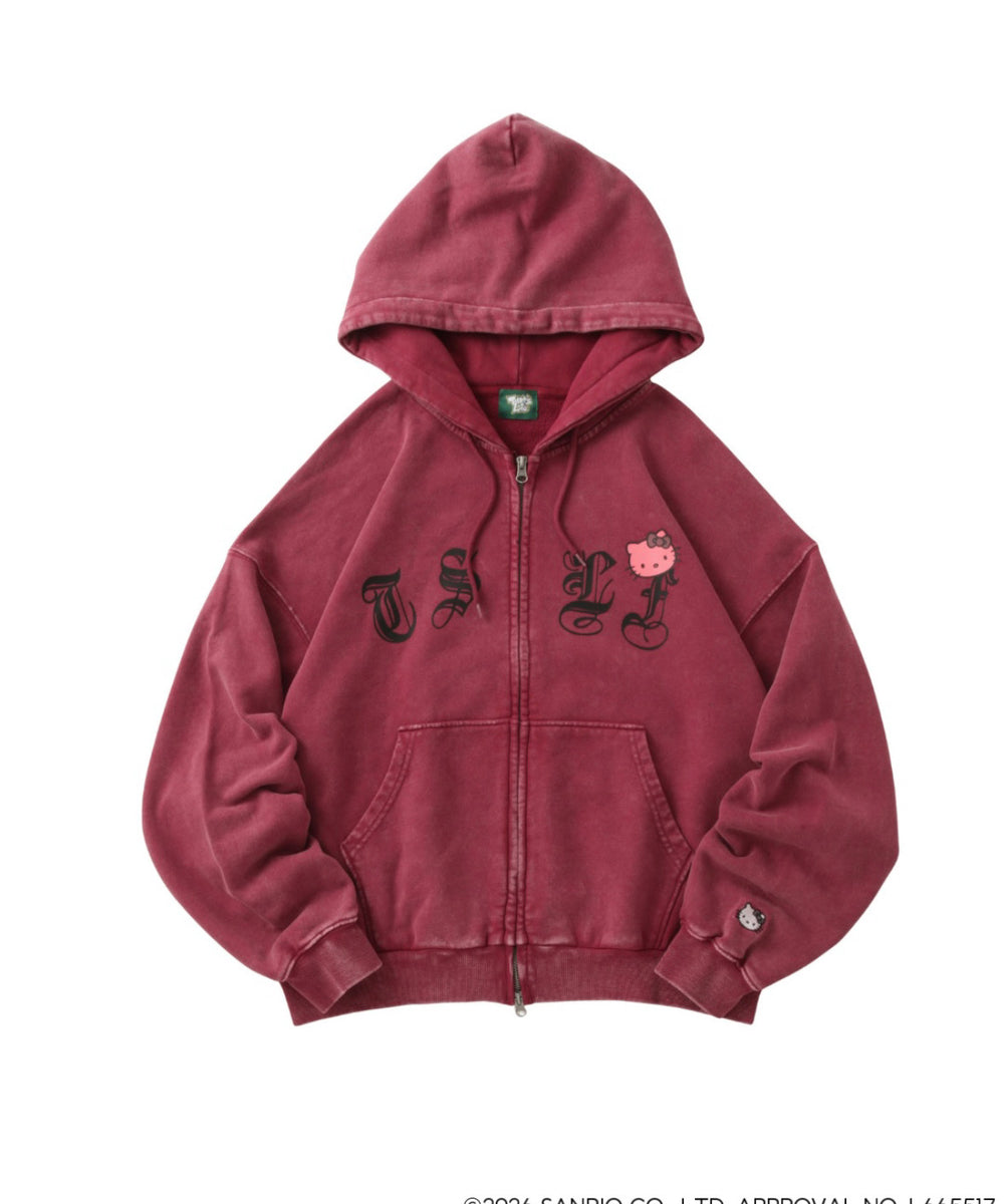 HELLO KITTY × Vintage styles TSLF logo zip hoodie