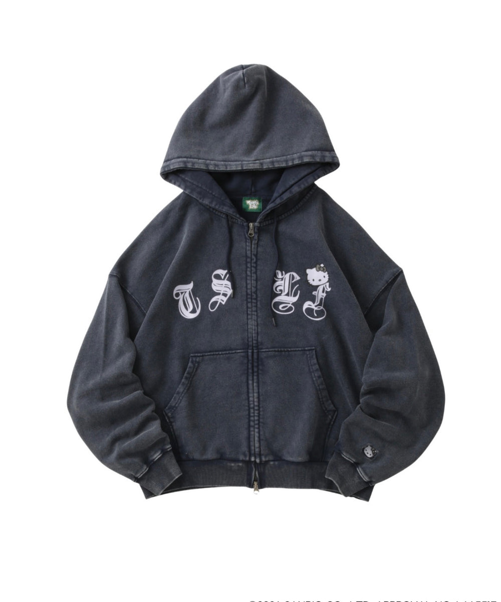 HELLO KITTY × Vintage styles TSLF logo zip hoodie