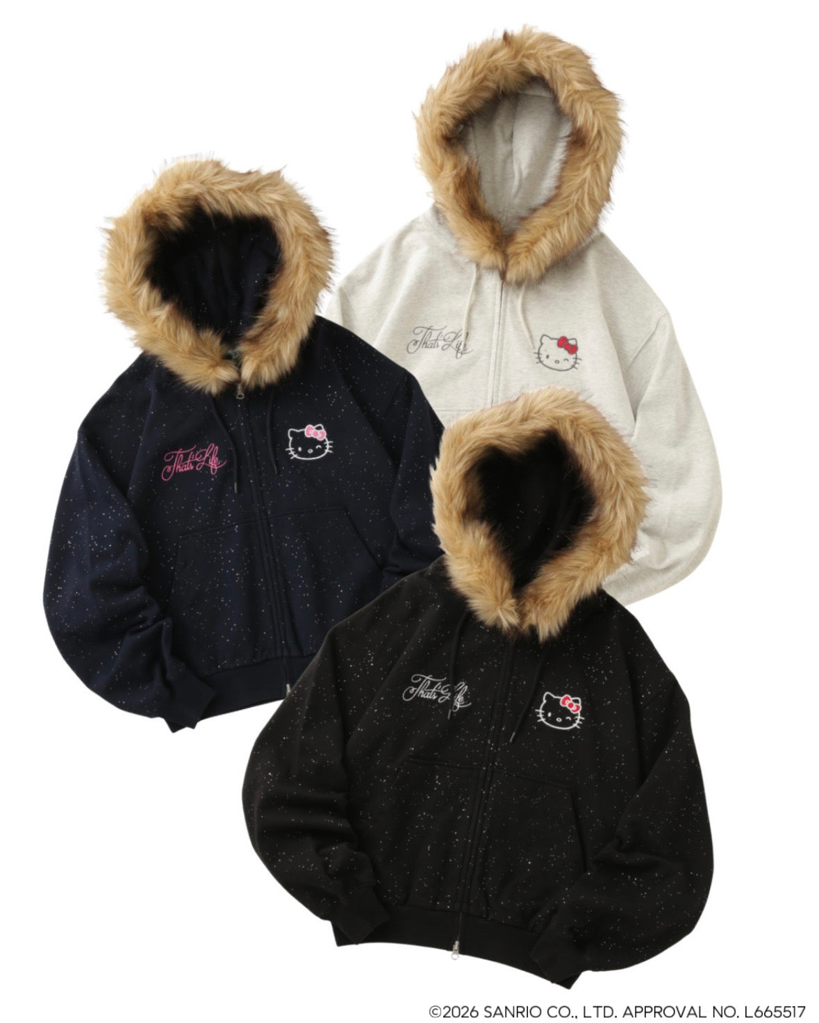 HELLO KITTY × Glitter Embroidery Fur zip hoodie – That's life