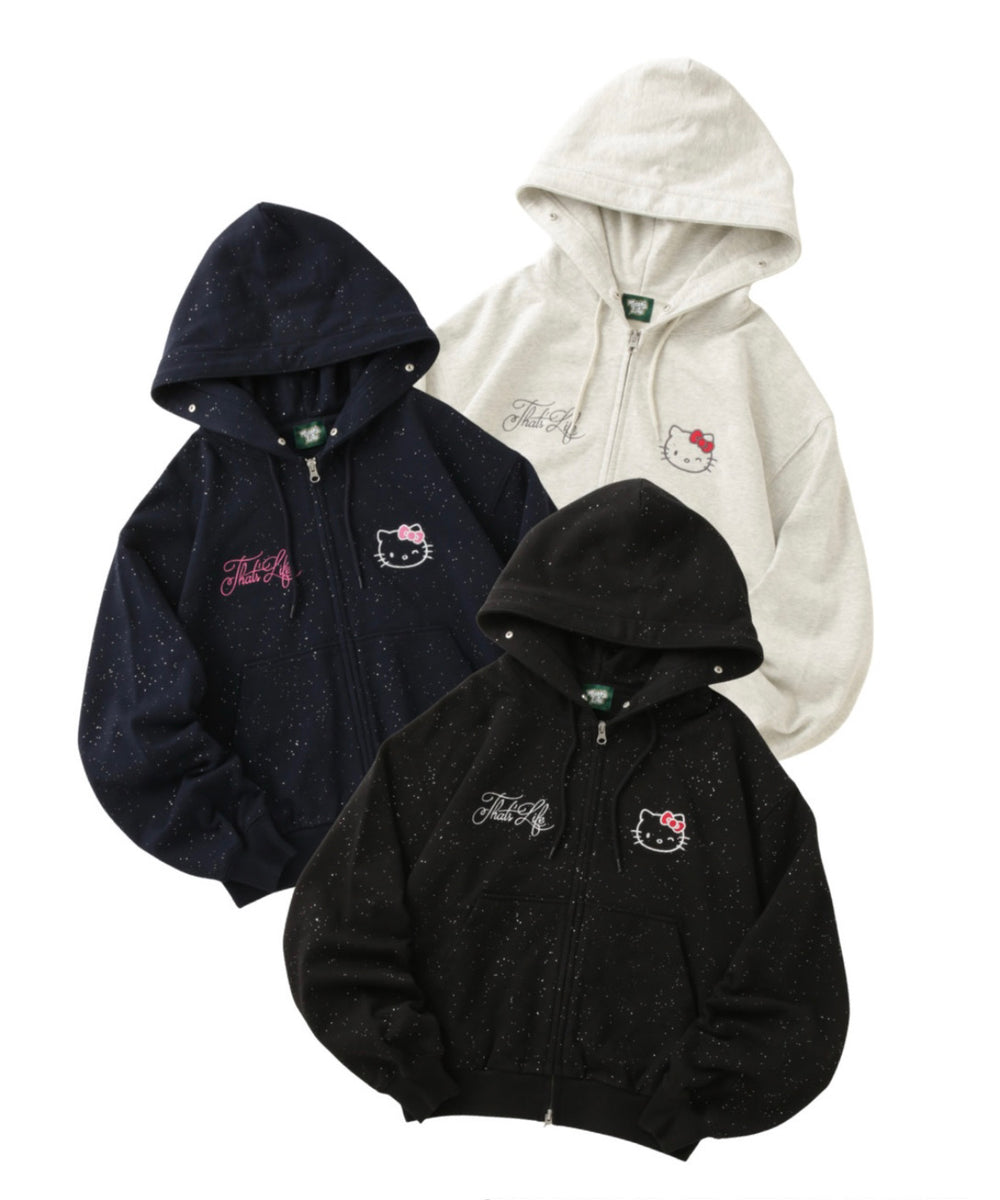 HELLO KITTY × Glitter Embroidery Fur zip hoodie