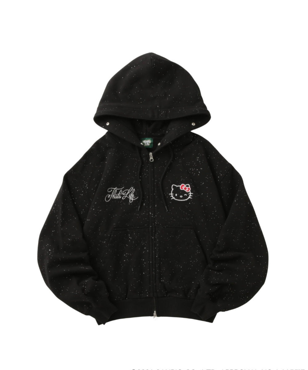 HELLO KITTY × Glitter Embroidery Fur zip hoodie