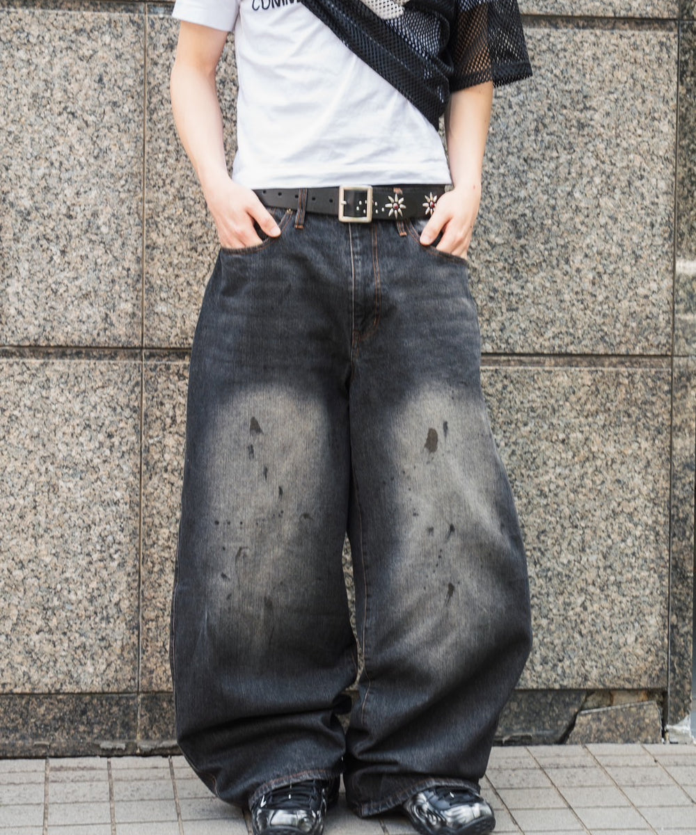 Barrel leg TS logo Damage denim pants free