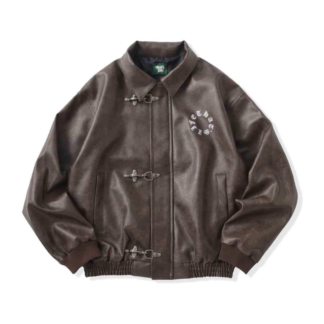 Faux Leather Circle logo Fireman Jacket – That's life online store