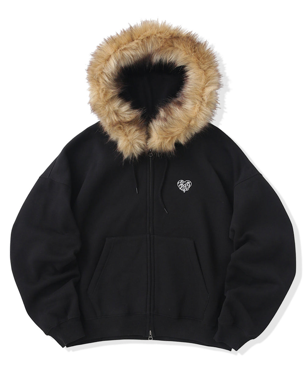 Heart logo Fur zip hoodie